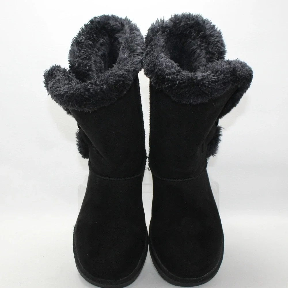 Makalu Gabrielle Womens Black Faux Fur Lined Mid Calf Buckle Boots Size 7M‎